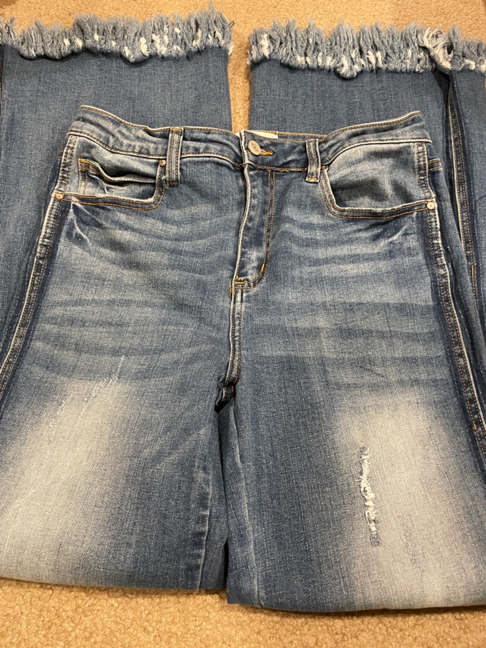 Tricot Light Wash Frayed Hem Distressed Jeans, size 13/30